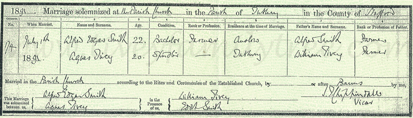 Agnes-Tivey-and-Alfred-Edgar-Smith-Marriage-Certificate
