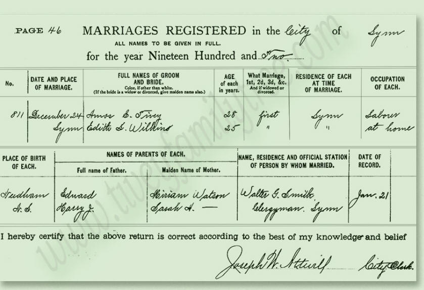 Amos-Edward-Tivey-and-Edith-Wilkins-Marriage-Certificate