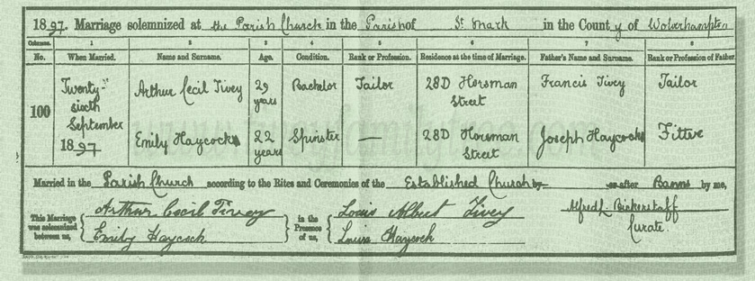 Arthur-Cecil-Tivey-and-Emily-Haycock-Marriage-Certificate