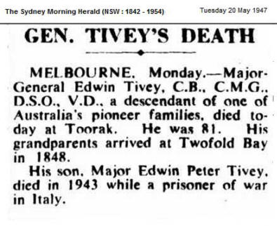 Death Announcement for Edwin Tivey