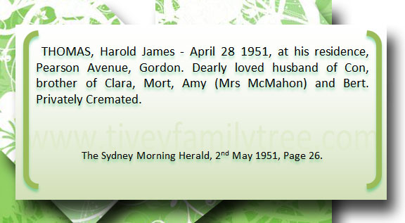 Harold James Thomas Death-Notice